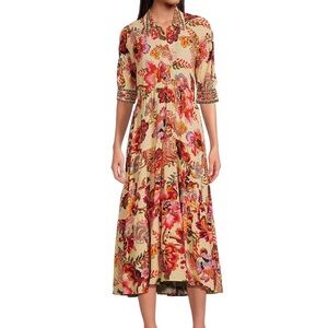 A Loves A Floral Bandana Print 3/4 Sleeve MIDI Shirt Dress